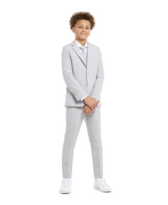 Big Boys Groovy Grey Slim Fit Solid Suit Including Blazer, Pants and Clip-On-Tie