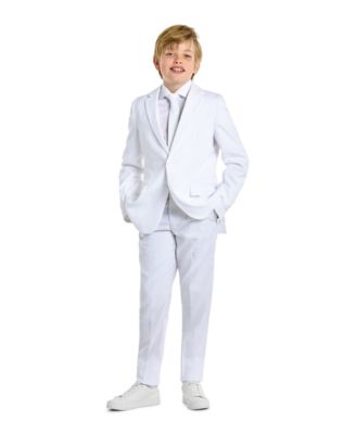Teen Boys White Knight Slim Fit Solid Suit Including Blazer, Pants and Clip-On-Tie