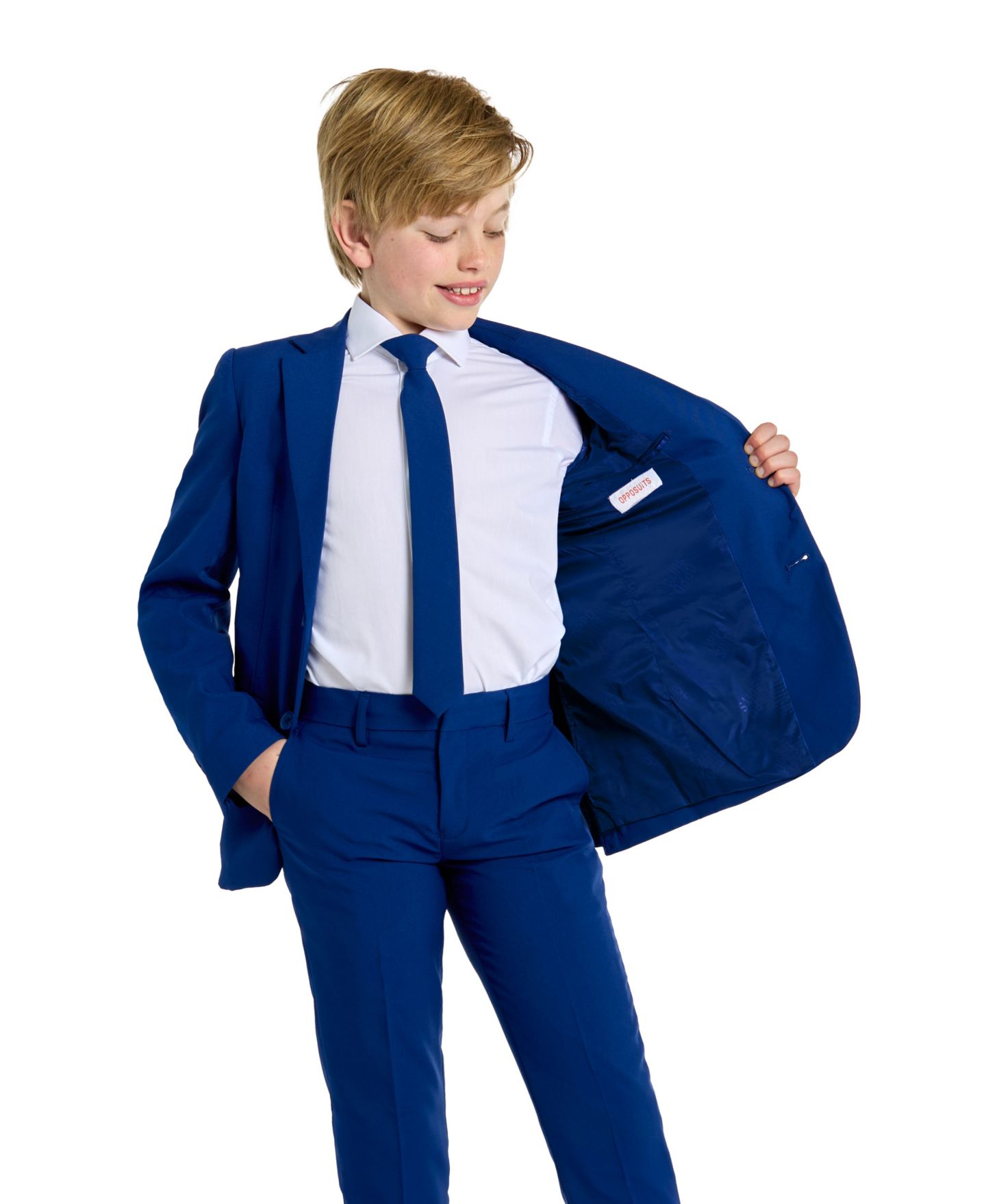 Детский пиджак OppoSuits Teen Boys Navy Royale Slim Fit Solid Suit Including Blazer, Pants and Clip-On-Tie, цвет: Синий — фото 4