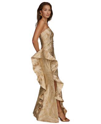 Women's Metallic Ruffled Strapless Gown