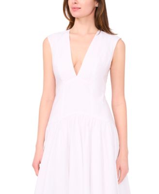 The Abria Cotton Plunging-Neck Drop-Waist Midi Dress