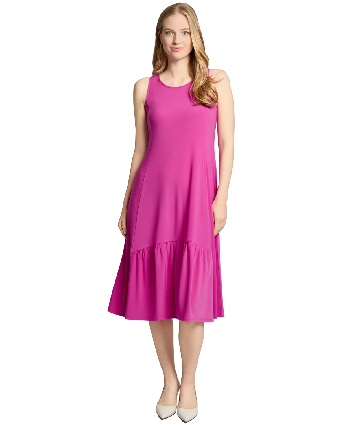Jones New York Petite Crew Neck Tank Dress With Ruffle Hem