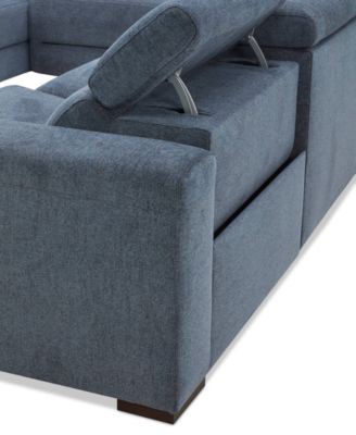 Nevio 5-Pc. Fabric Power Headrest Sectional with 1 Power Motion Chair