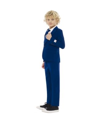 Boys Navy Royale Solid Slim Fit Suit Including Blazer, Pants and Clip-On-Tie