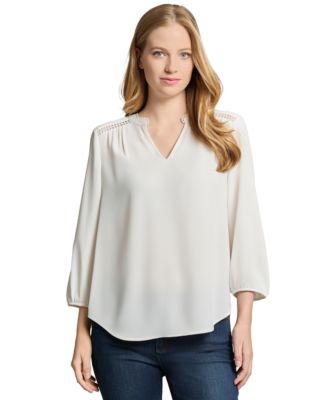 Jones New York - Women's Split-Neck Picot-Trim Top