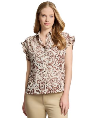 Jones New York - Women's Floral Paisley-Print Ruffled Top