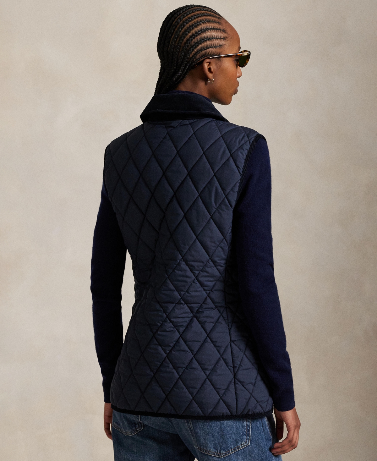 Polo Ralph Lauren Quilted Barn Jacket With Corduroy Collar In Blue