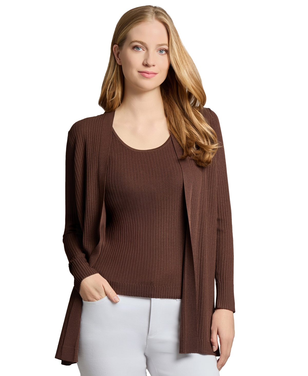 Jones New York Plus Size Sutton Open-front Cardigan In Brown