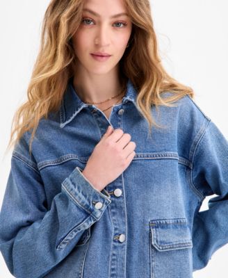 Juniors' Oversized Denim Shirt Jacket 