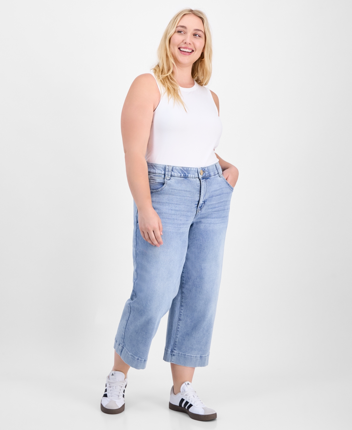 Plus Rise "Ab"Solution High-Rise Cropped Wide-Leg Jeans - Light Blue