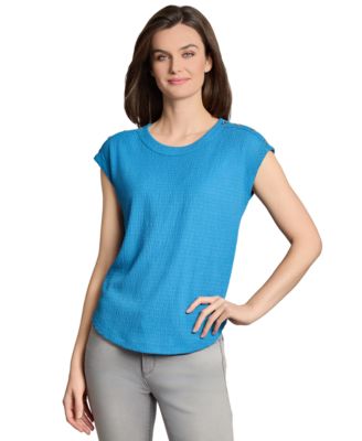 Jones New York - Women's Crinkle-Texture Button-Trim Top