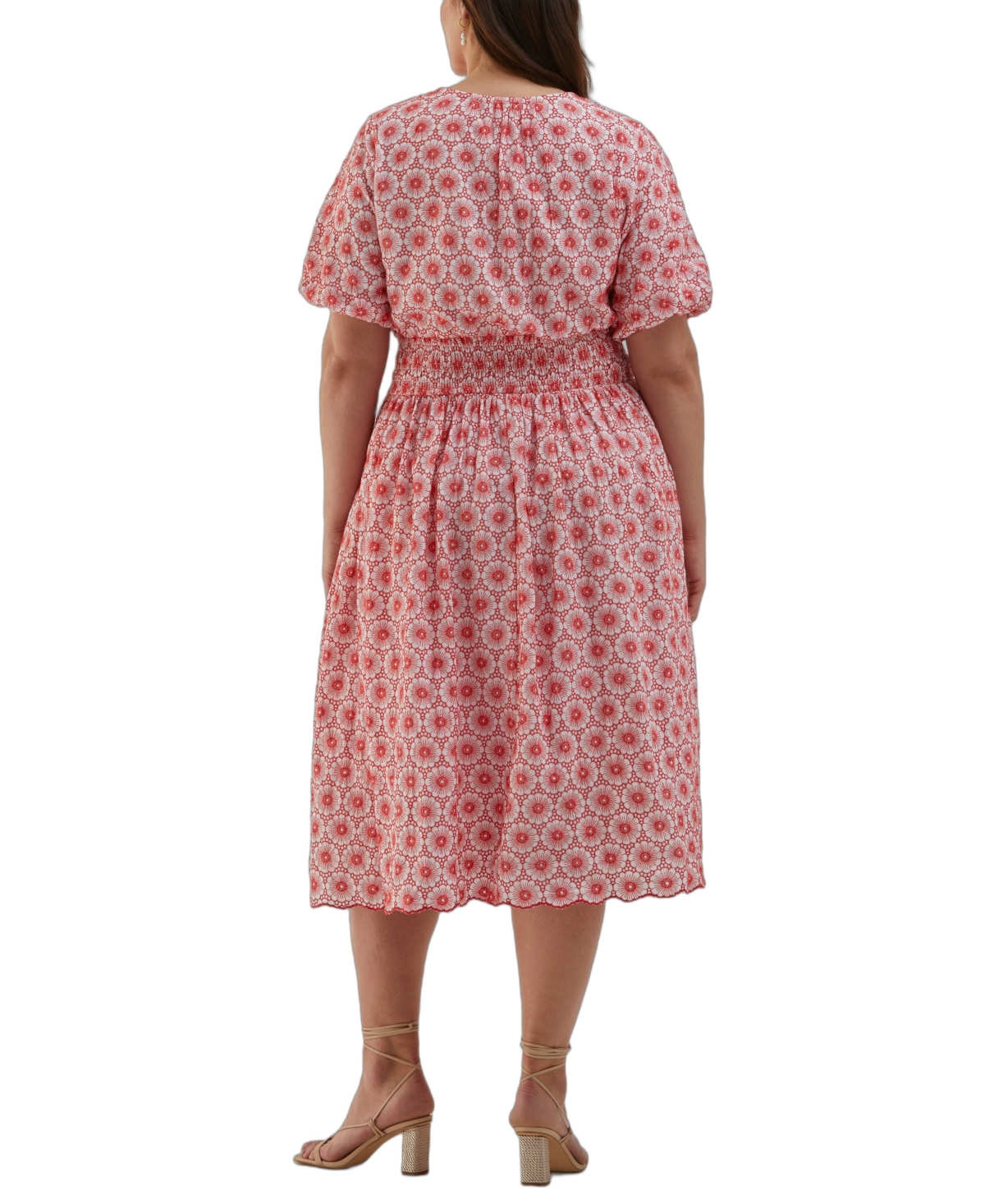 ELLA RAFAELLA PLUS SIZE SMOCKED PUFF SHORT SLEEVE DRESS 