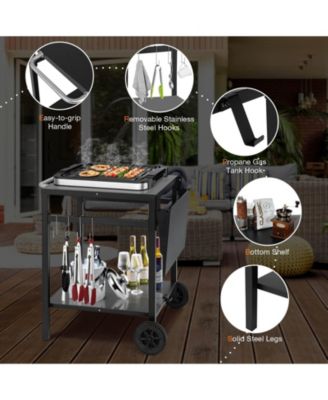 Movable Outdoor Grill Cart with Folding Tabletop and Hooks