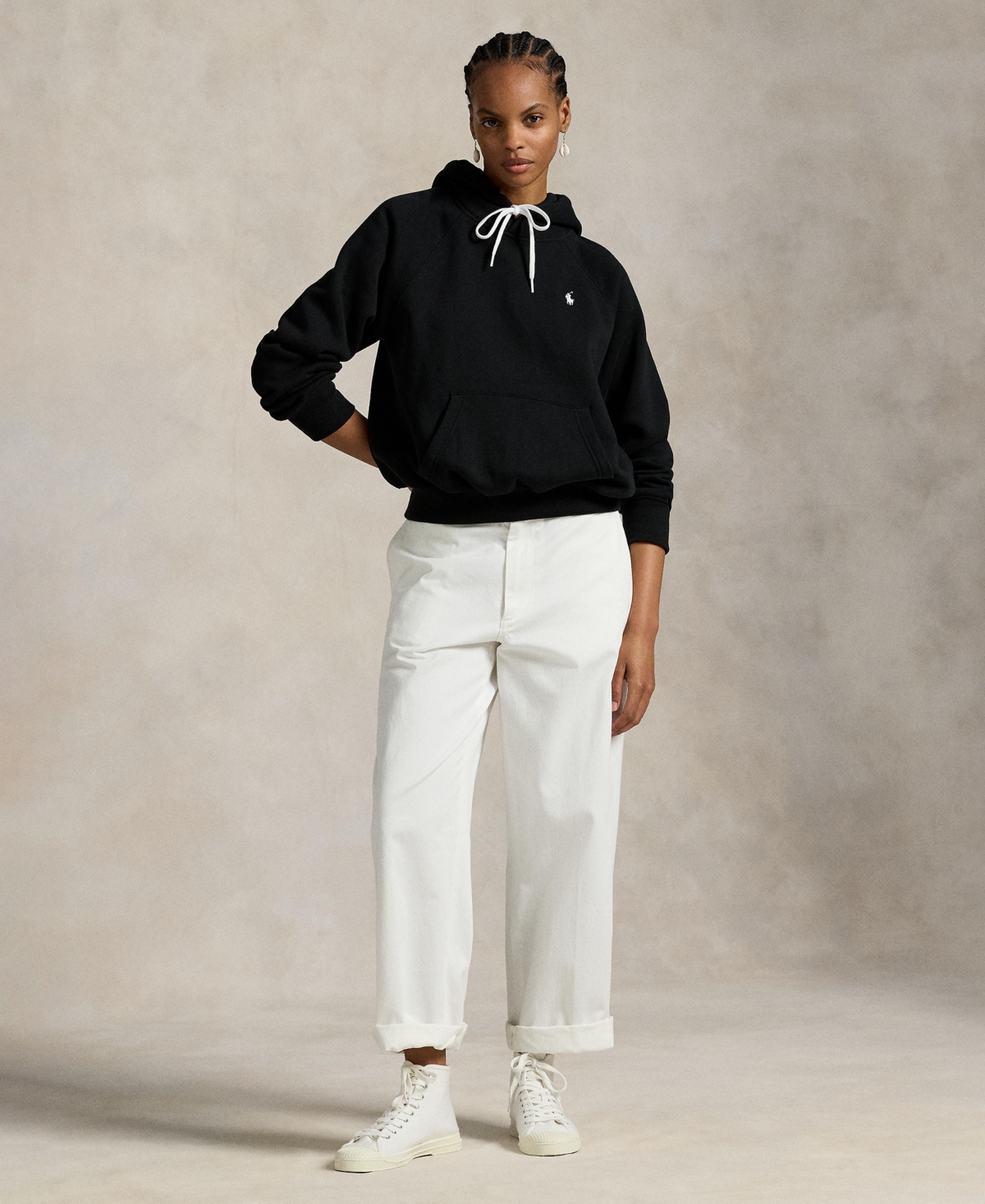 Polo Ralph Lauren Women's Shrunken Fit Fleece Hoodie Sweatshirt In Black