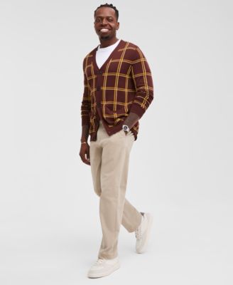 Men's Cotton Windowpane-Plaid Cardigan Sweater, Exclusively at Macy's