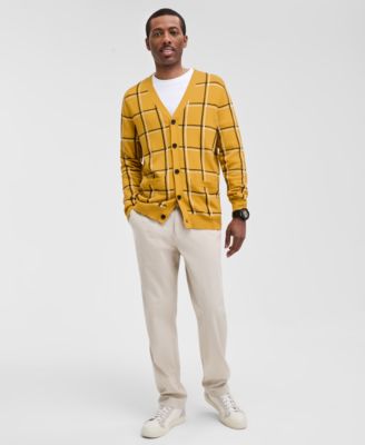 Men's Cotton Windowpane-Plaid Cardigan Sweater, Exclusively at Macy's