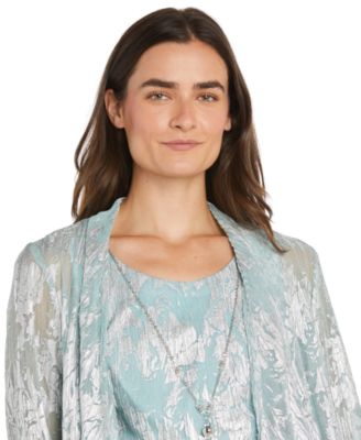 Women's 3-Pc. Metallic Jacquard Jacket, Tank Top & Pant Set