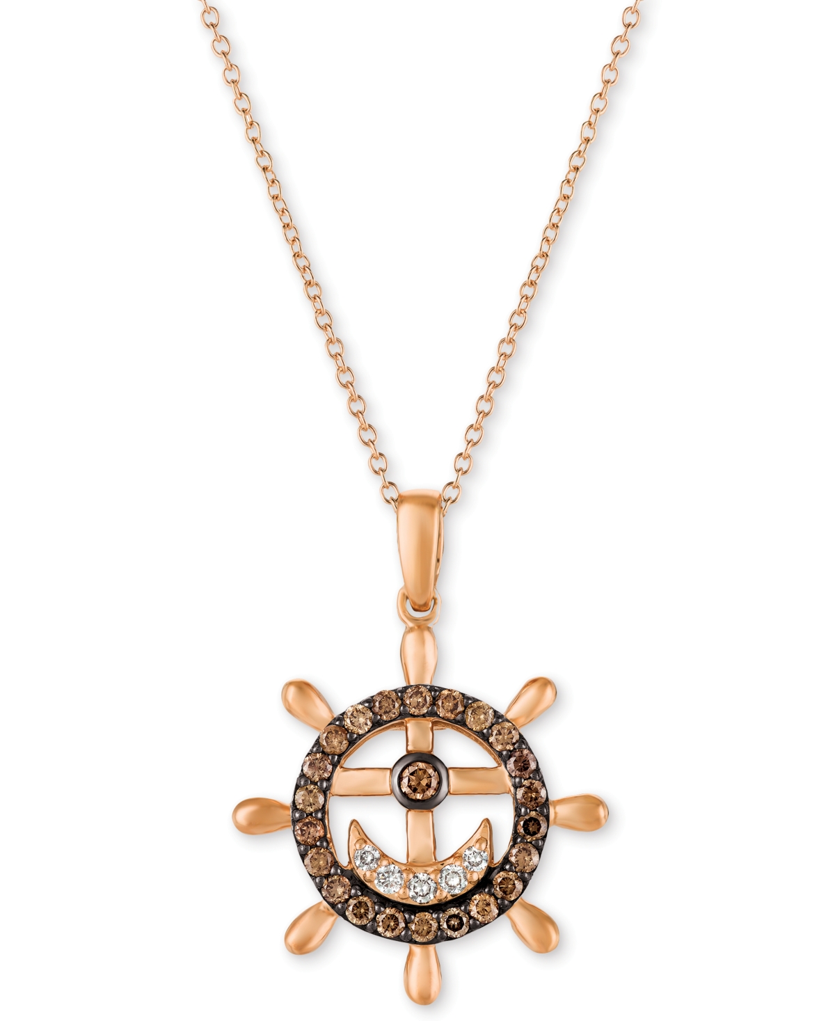Chocolatier Chocolate Diamond & Vanilla Diamond Nautical 20" Pendant Necklace in 14k Rose Gold - Rose Gold