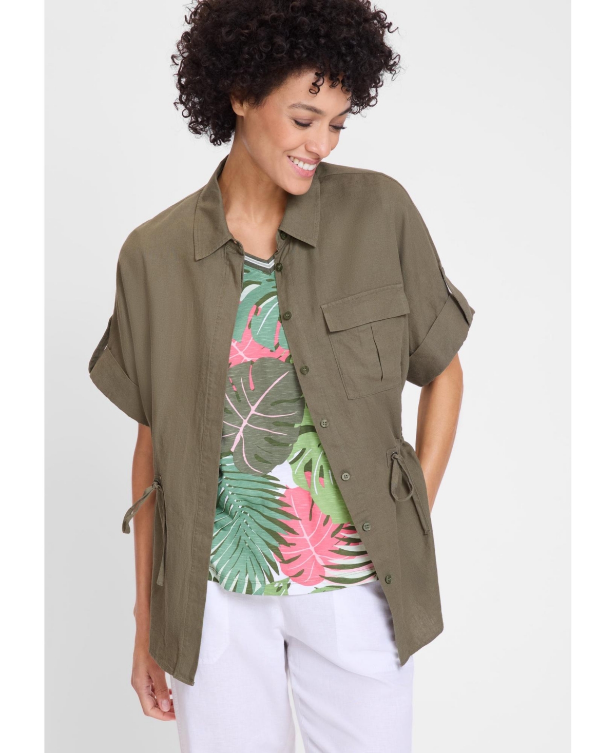 Women's Camp Shirt Drawstring Waist - Olive