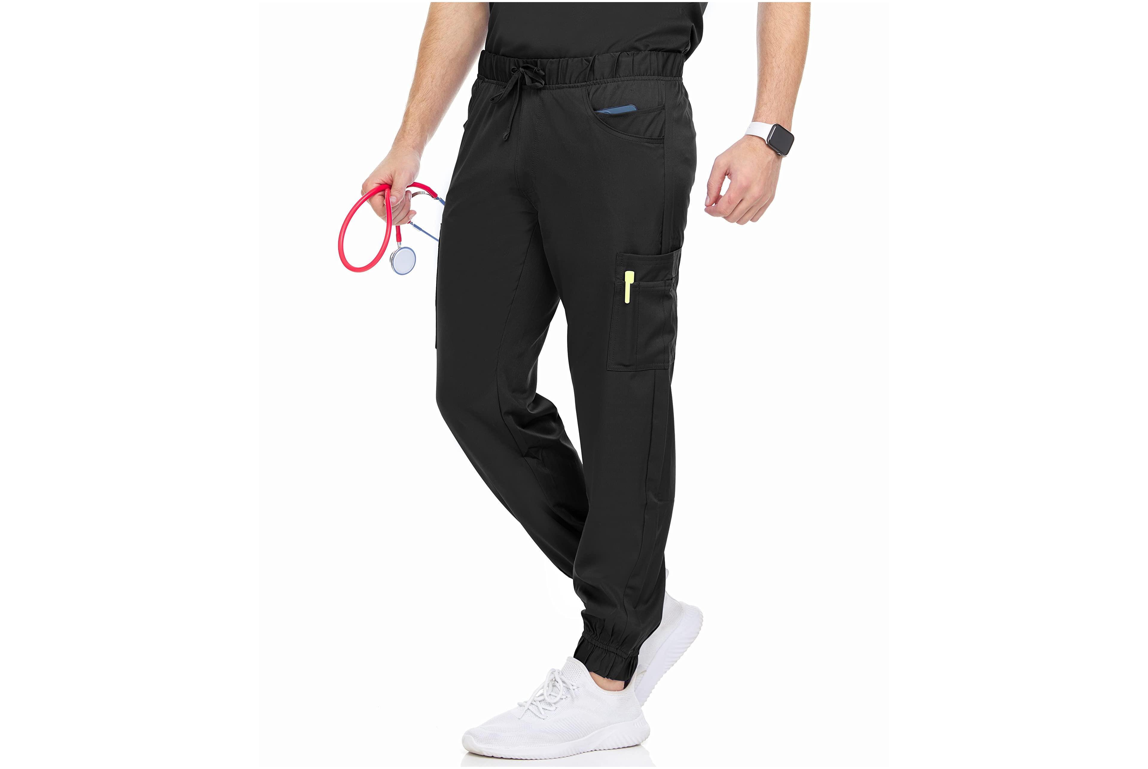 Medichic Men's Scrubs Pants- Stretch Scrub Joggers Bottoms with Six Pockets, Royal, Large
