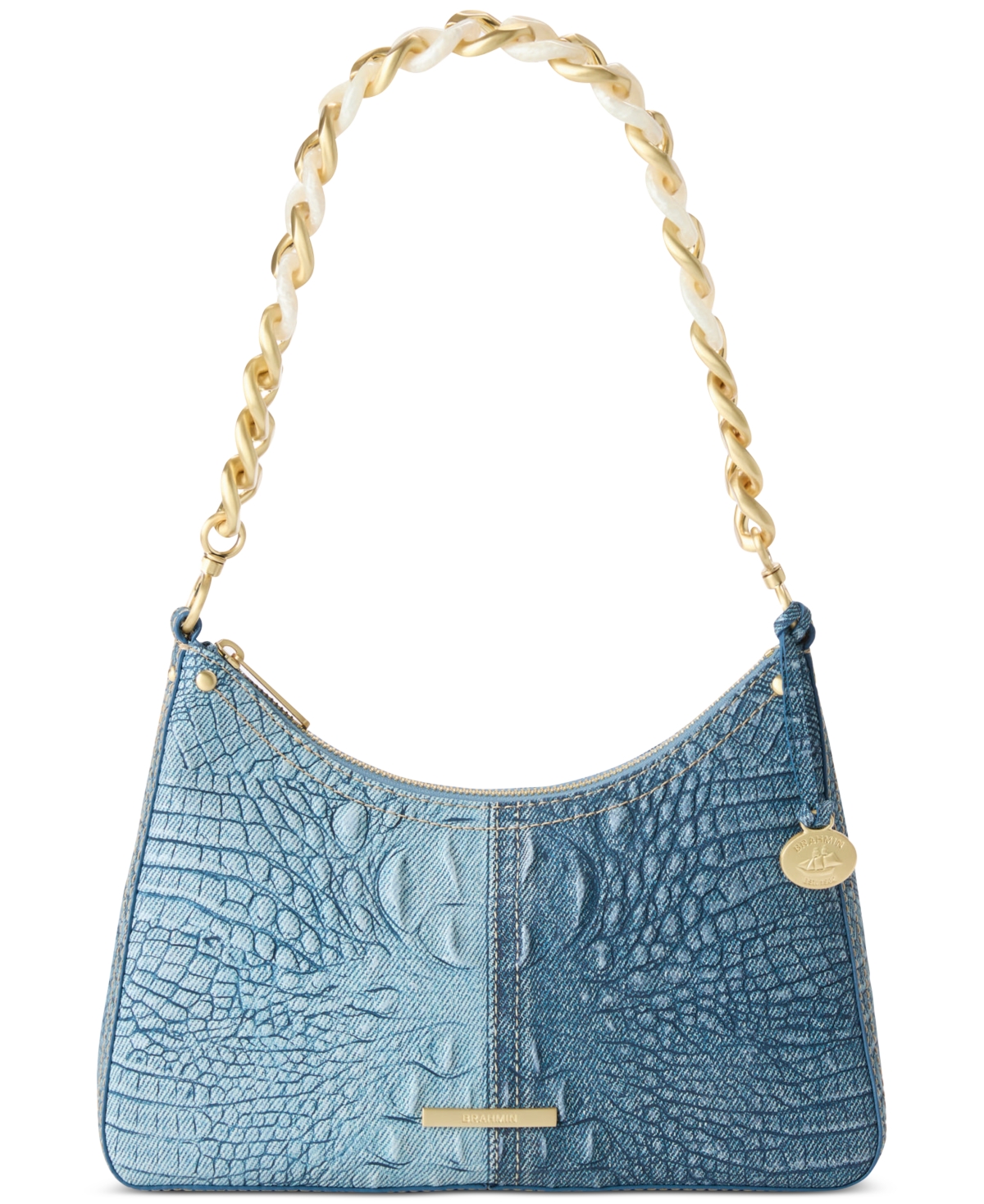 Mod Esme Denim Secour Medium Leather Shoulder Bag - Denim