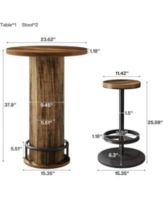 3Pc Metal Industrial Bistro Set with Round Pub Table and 2 Barstools