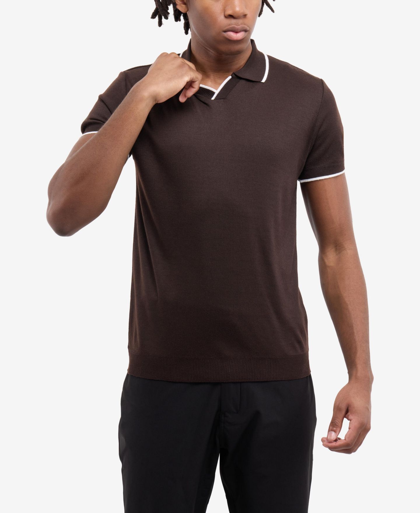 Мужские топы SPRING + MERCER Johnny Collar Short Sleeve Sweater Polo, цвет: Коричневый / Белый — фото 3