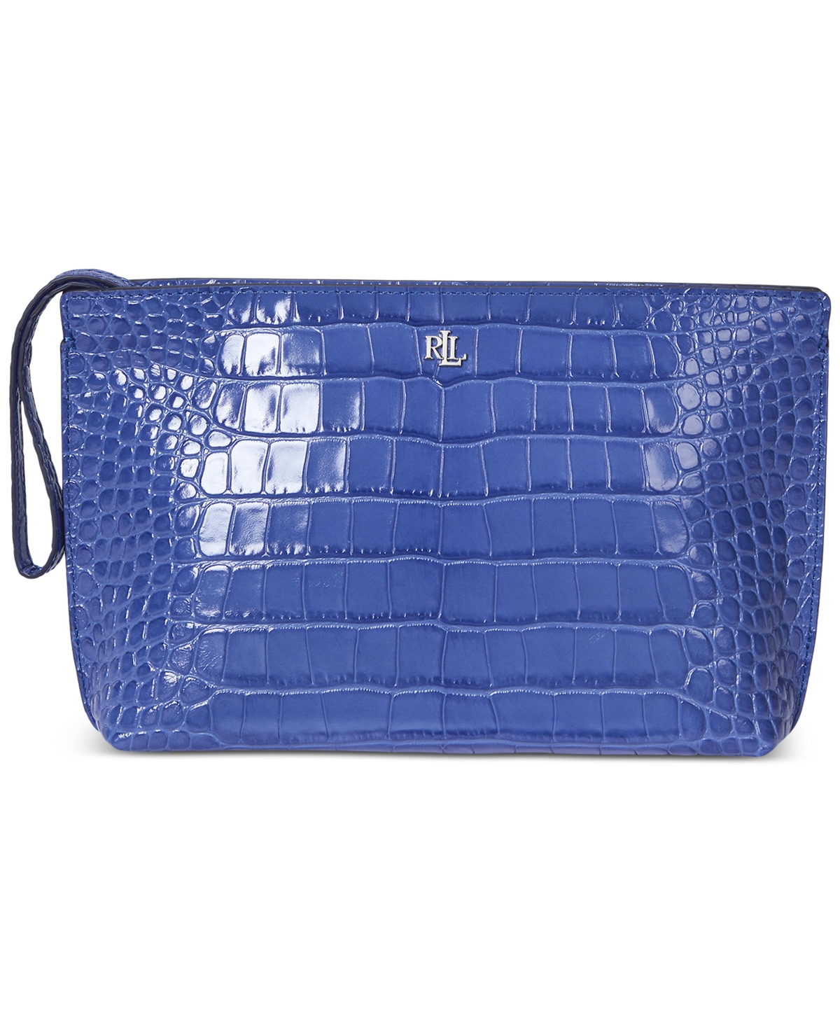 Crocodile-Embossed Leather Large Pouch - Blue Lapis