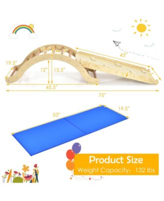 3-in-1 Wooden Climber Ladder Structure with Rock Climbing Ramp and Padding