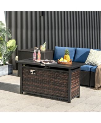 Propane Rattan Firepit Table with Glass Stones and Protective Cover