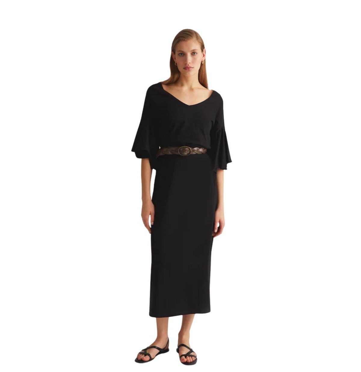 Women's Ruffled Sleeve Dress - Black