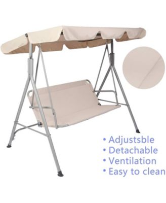 Outdoor Porch Patio Swing Chair with Stand and Waterproof Canopy All Weather Resistant Swing Bench