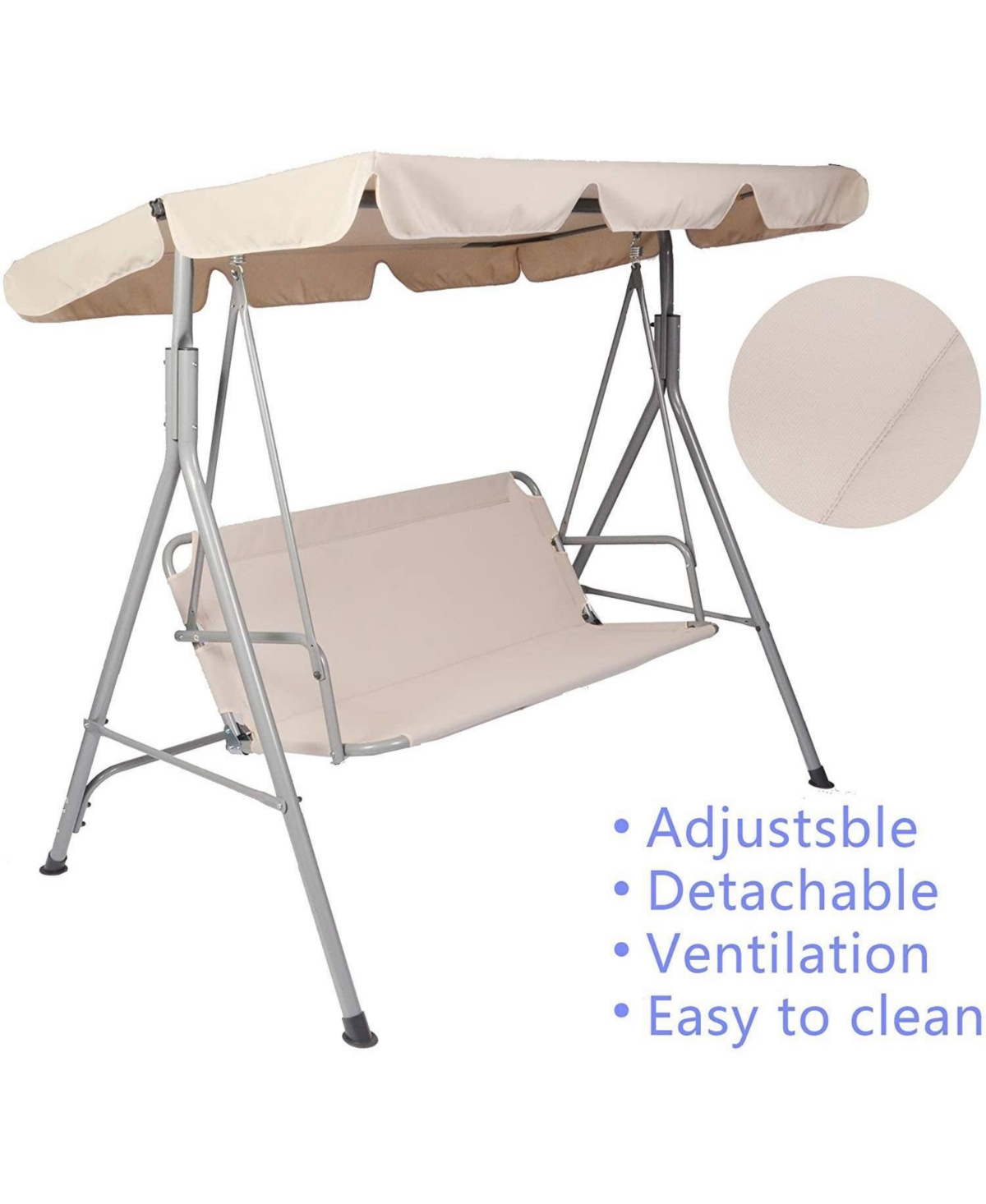 Outdoor Porch Patio Swing Chair with Stand and Waterproof Canopy All Weather Resistant Swing Bench