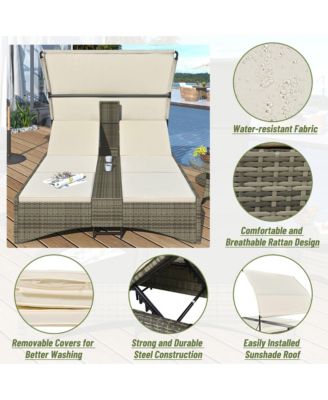 TREXM Outdoor Daybed Patio Rattan Daybed 5 Position Adjustable Backrest Removable Cushions White Frame