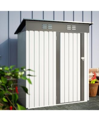 3.3ft x 3.4ft Outdoor Storage Shed Galvanized Metal Utility Garden Tool House Lockable Door Gray