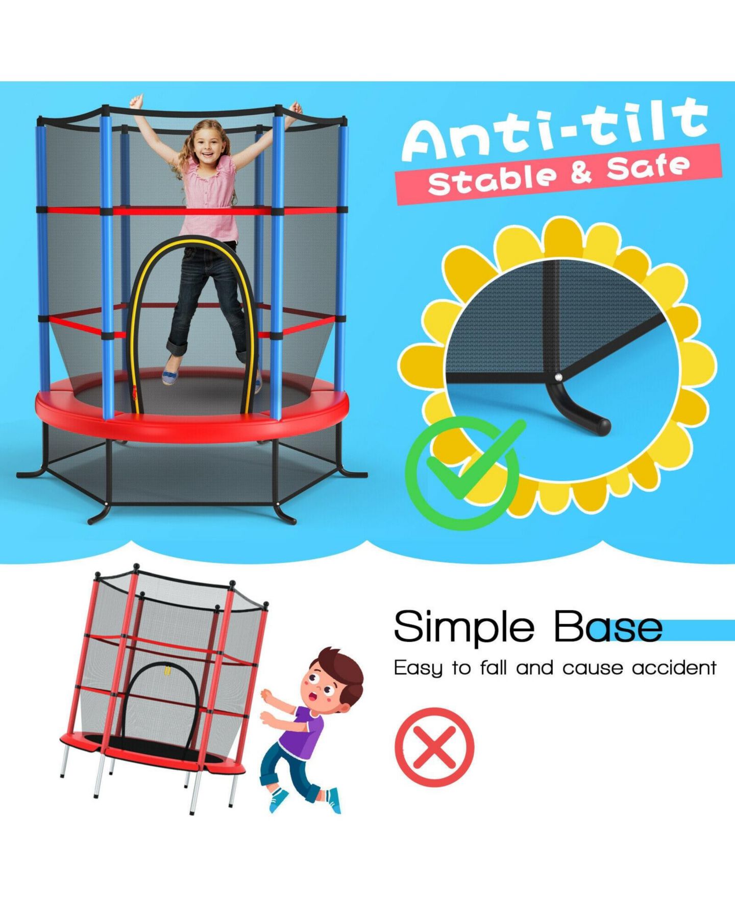 Детская игрушка Mecale 55 Inch Trampoline with Enclosure Net, Ages 3+, цвет: Синий — фото 4