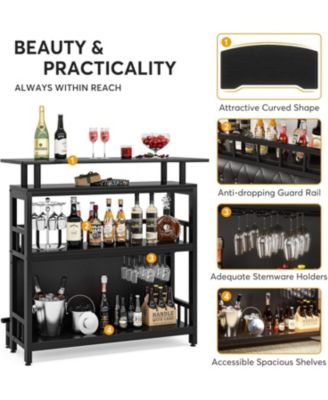 Home Bar Unit for Liquor, 44-Inch Bar Height Table with Storage, Black Entertainment Pub Table for Kitchen, Balcony, Basement