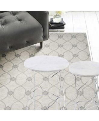 Contemporary Marble Round Accent Table for Living Room-Set of 2