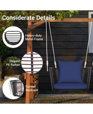 Single Person Hanging Seat with Woven Rattan Backrest for Backyard