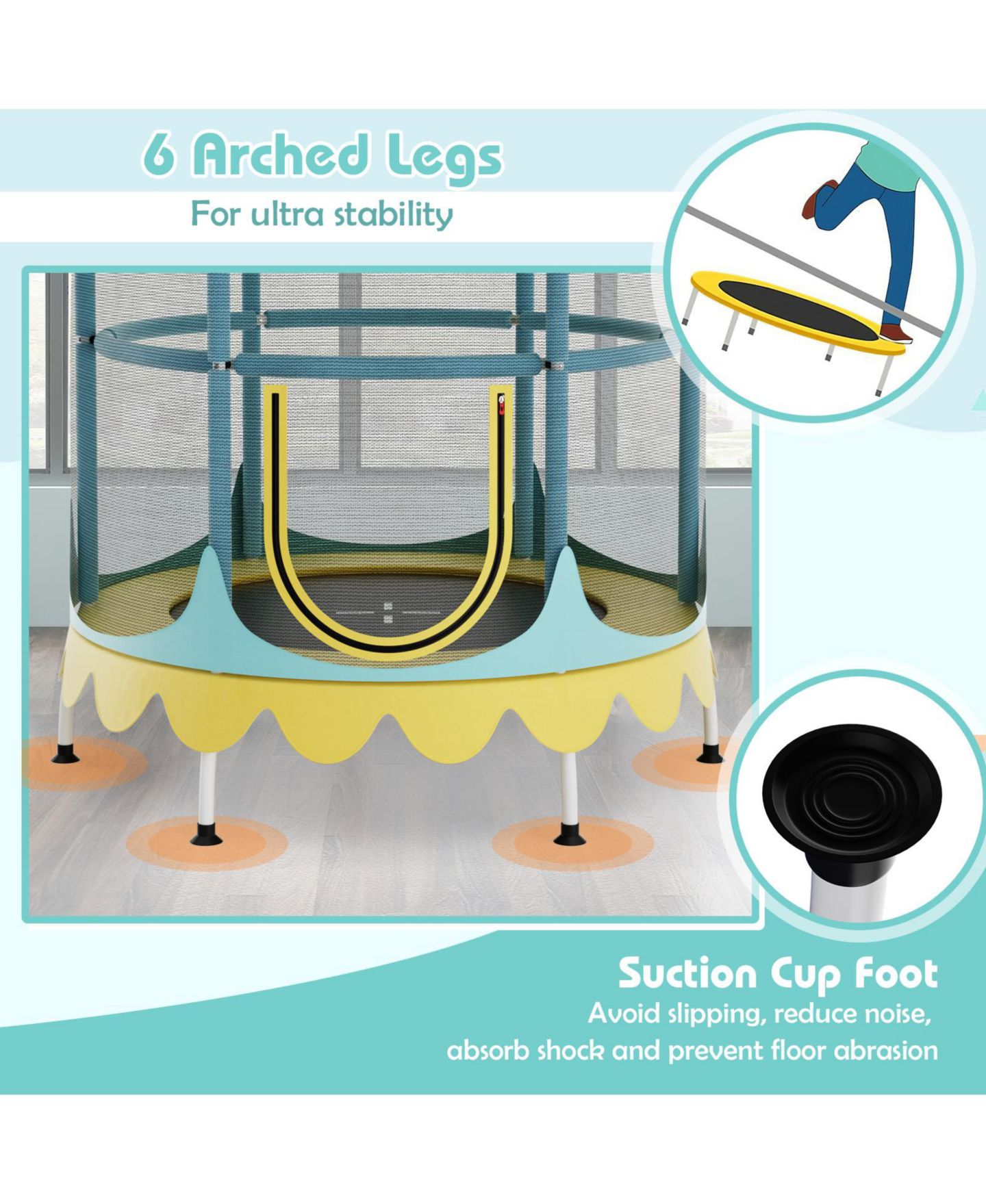 Детская игрушка Mecale 64 Inch Trampoline with Safety Enclosure Net and Detachable Canopy, Ages 3+, цвет: Синий — фото 5