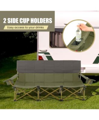 3 Person Folding Camping Chair with 2 Cup Holders Cotton Padding & Storage Bag