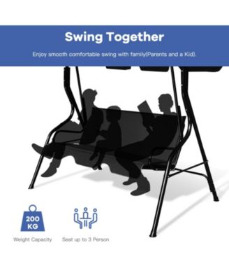 3 Seat Outdoor Patio Canopy Swing with Cushioned Steel Frame
