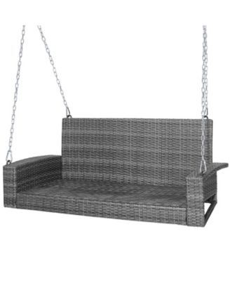 2-Person Patio PE Wicker Hanging Porch Swing Bench Chair Cushion 800 Pounds