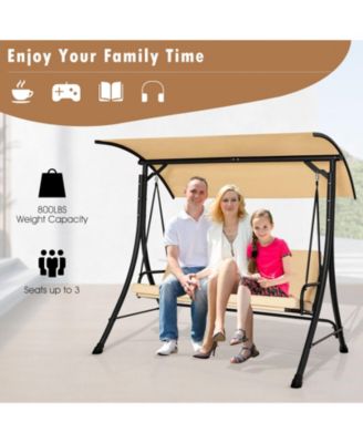 3-Seat Outdoor Porch Swing with Adjustable Canopy and Padded Cushions