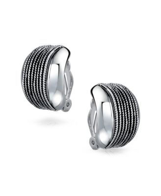 Twisted Cable Chain Clip-On Earrings for Non-Pierced Ears Oxidized Silver Brass