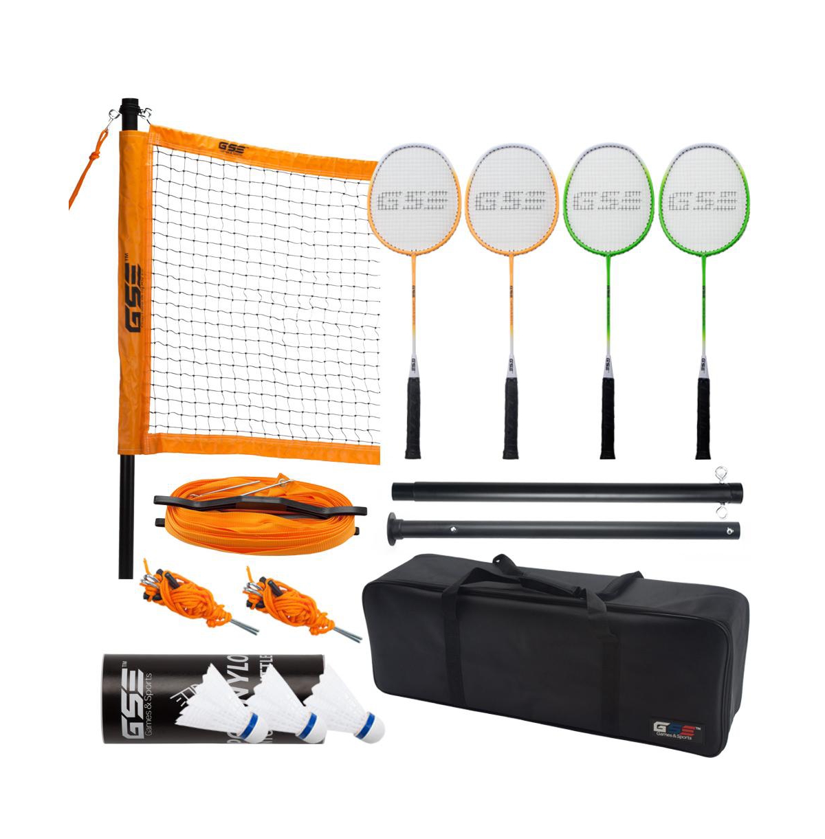 Professional Badminton Set, Outdoor Sports Net Game Set with Badminton Net, 4 Badminton Rackets, 3 Shuttlecocks, Boundary Line. Great for Backyards, P
