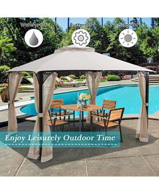 12 x 10 Feet Outdoor Double Top Patio Gazebo with Netting