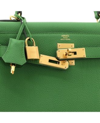 Pre-Owned Hermes Kelly 28 Handbag Green Togo with Gold Hardware