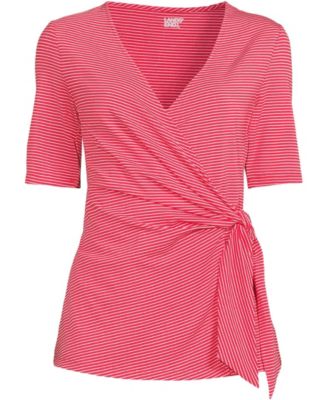 Women's Petite Elbow Sleeve Lightweight Jersey Side Tie Blouse