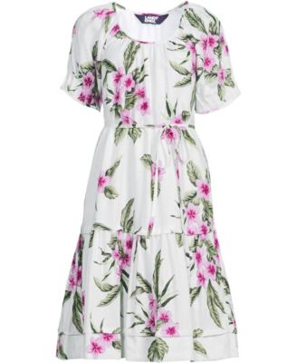 Women's Puff Sleeve Pleated Linen Knee Length Dress